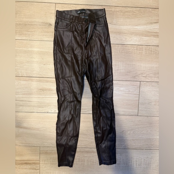 Zara Dark Brown Leather Trousers - Picture 3 of 3